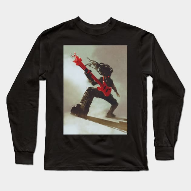 Rocker guitarist playing red guitar Long Sleeve T-Shirt by Izdihaarr